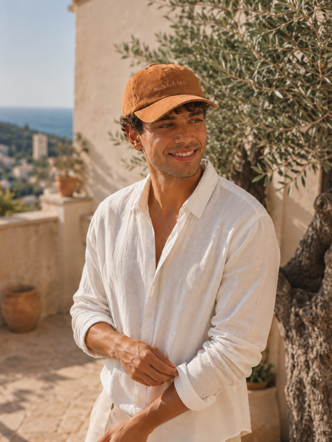 Casquette en velours côtelé camel