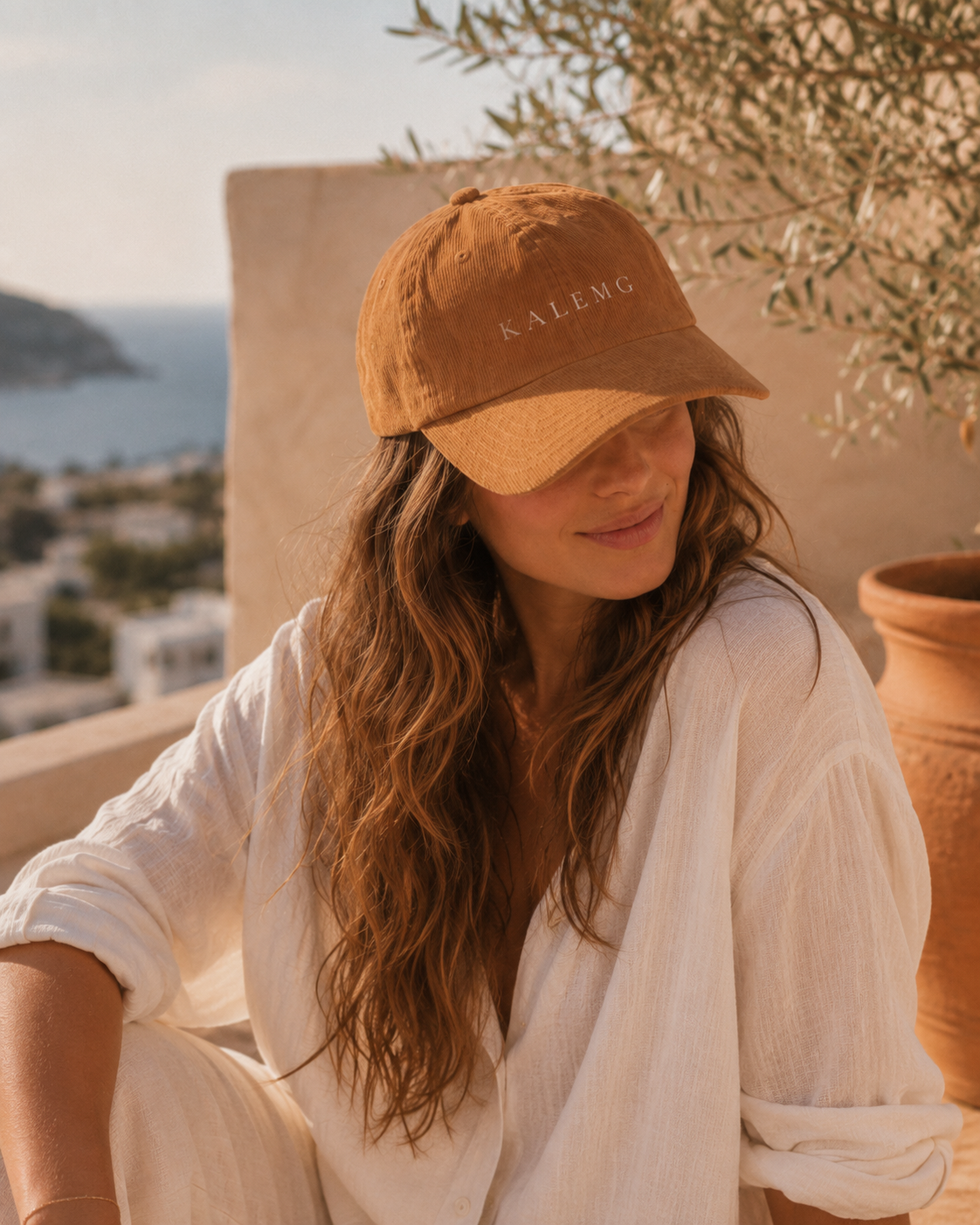 Casquette en velours côtelé camel